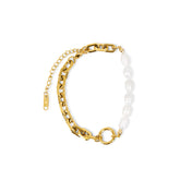 Pulseira Elos e Pérolas Naturais Banhado a Ouro 18K