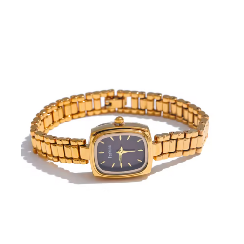 Relógio Fashion Black À Prova D 'Água Banhado a Ouro 18K