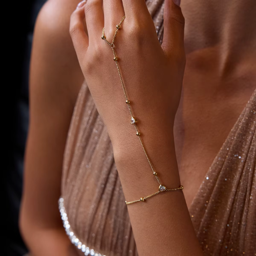 Pulseira de Dedo Coração com Zircônia Banhado a Ouro 18K