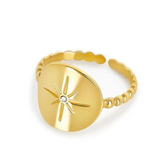 Anel Estrela Náutica Ajustável Banhado a Ouro 18k