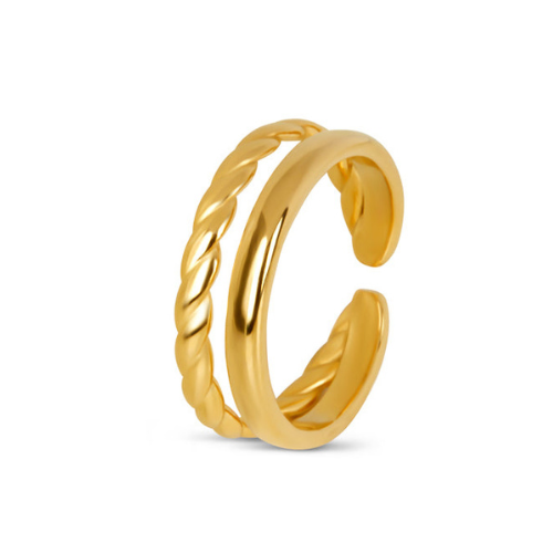 Anel Dupla Camada Trançado Banhado a Ouro 18K