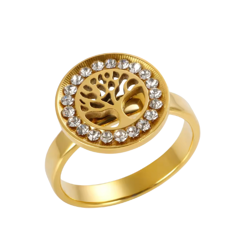 Anel Árvore da Vida com Zircônia Banhado a Ouro 18k