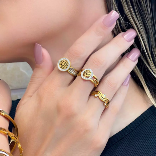 Anel Arvore da Vida Cravejado de Zircônia