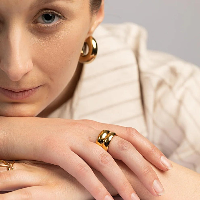 Anel Duplo Liso Banhado a Ouro 18k