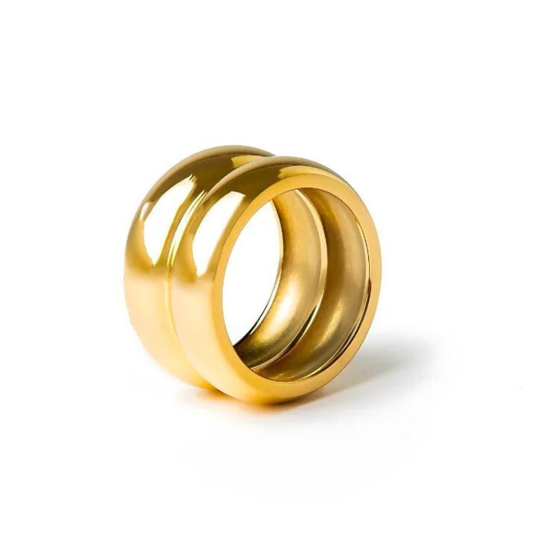 Anel Duplo Liso Banhado a Ouro 18k