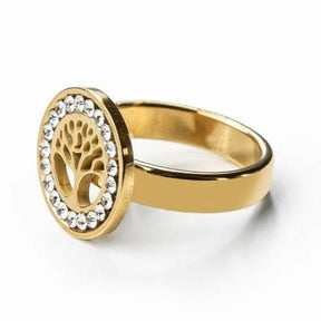 Anel Árvore da Vida com Zircônia Banhado a Ouro 18k