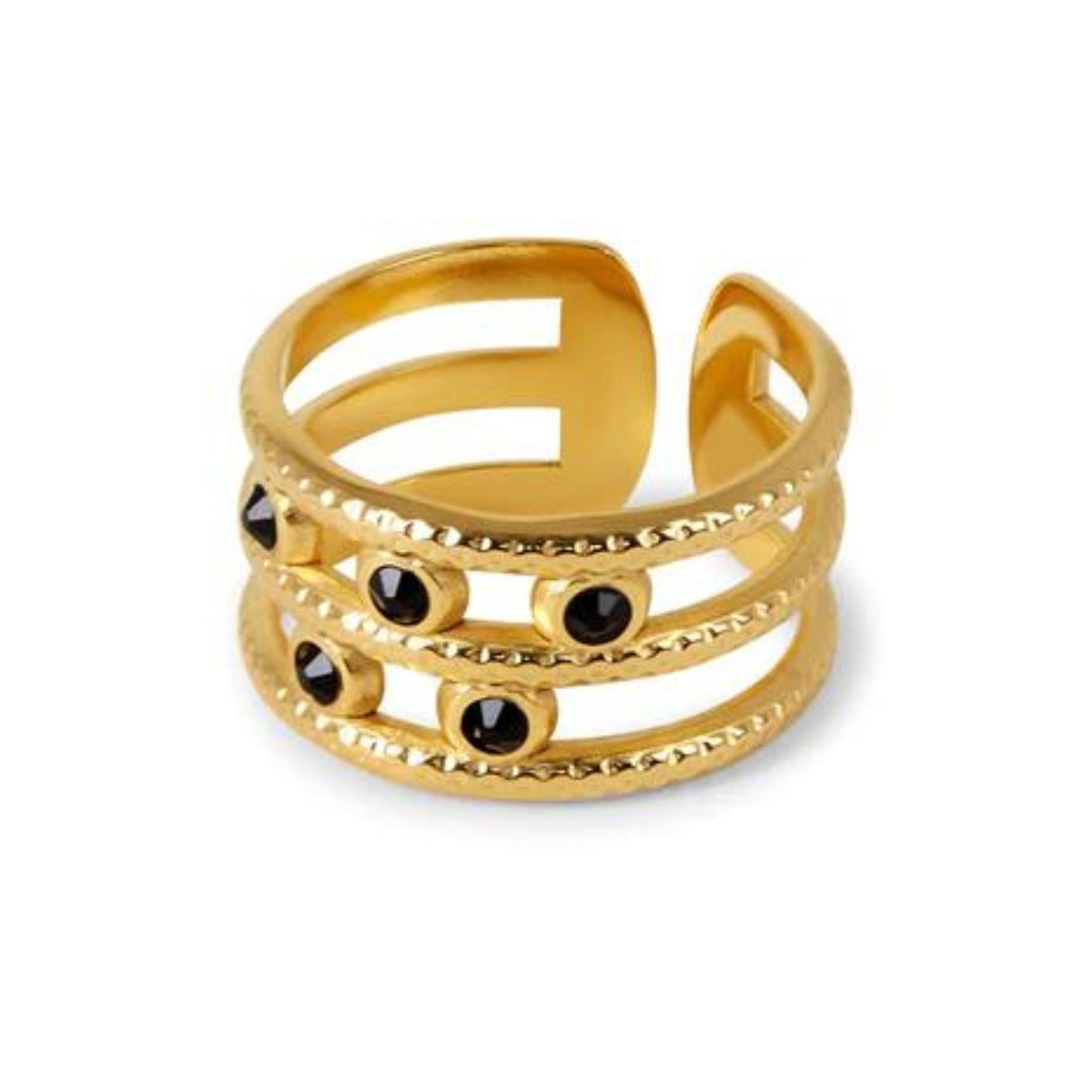 Anel 3 Camadas Ajustável com Zircônia Preta