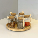 Kit 12 Potes de Vidro Tampa Rolha com Colher Bambu 240ml