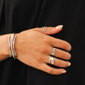 Anel Duplo Irregular Prata