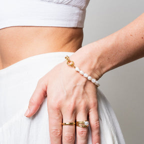 Pulseira Elos e Pérolas Naturais Banhado a Ouro 18K