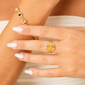 Anel Estrela Náutica Ajustável Banhado a Ouro 18k