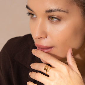 Anel de Lótus Ajustável Banhado a Ouro 18k