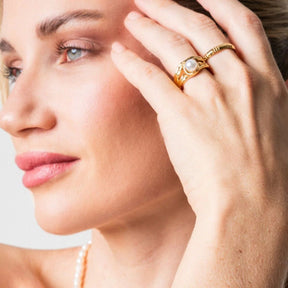 Anel Dupla Camada Irregular com Pérola