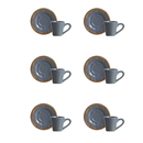 Jogo 6 Xicaras de Café com Pires Azul Filete Amassada 100ml
