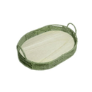 Bandeja Oval de Palha Cestaria com Base de Madeira Verde 35cm