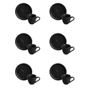 Jogo 6 Xícaras de Café com Pires Bio Preto Matte Descentralizado 70ml