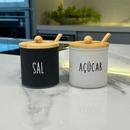 Açucareiro de Vidro Doha com Colher e Tampa de Bambu 300ml